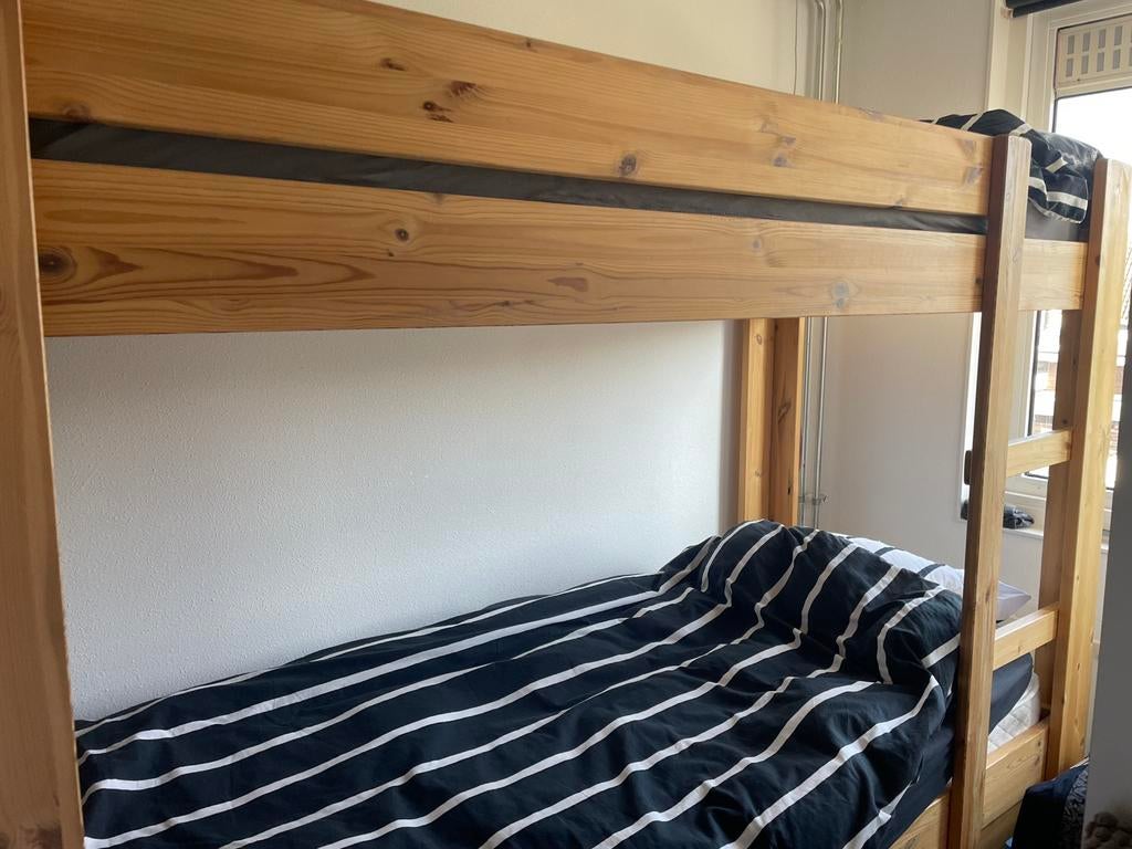 Massief grenen houten 2-persoons stapelbed met 3 lades, Huis en Inrichting, Slaapkamer | Stapelbedden en Hoogslapers, Ophalen