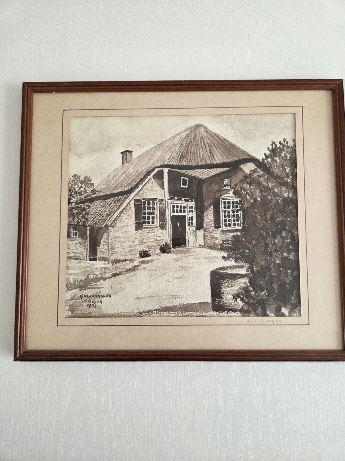 tekening van een langgevel boerderij in Den Dungen, Ophalen, Gesigneerd