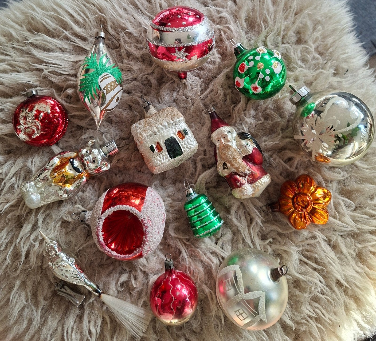 14 antieke/vintage kerstballen en ornamenten van glas, Ophalen of Verzenden