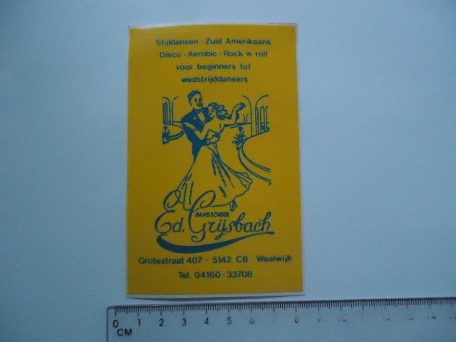 sticker oud ED GRIJSBACH dansschool waalwijk dans retro, Verzamelen, Verzenden, Zo goed als nieuw, Bedrijf of Vereniging