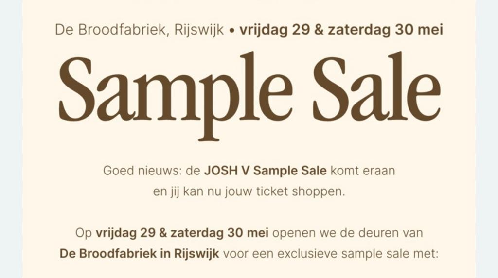 1e shift josh v sample sale 1 ticket te koop 29 mei 2026, Tickets en Kaartjes, Eén persoon, Overige soorten, Overige typen