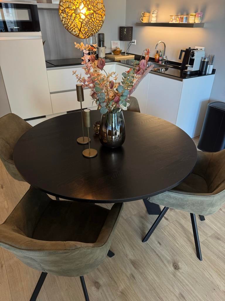 WOOOD Rhonda Eettafel Zwart Ø129x77 cm, Huis en Inrichting, Tafels | Eettafels, Ophalen, Gebruikt, 50 tot 100 cm, 100 tot 150 cm