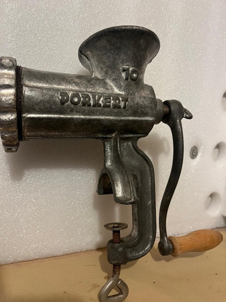 Robuste handmatige Porkert vleesmolen model nummer 10, Ophalen of Verzenden