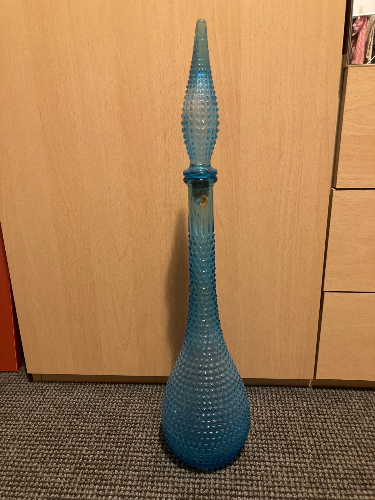 Empoli Genie vaas  - Vintage Blauw Glas Hobnail, Antiek en Kunst, Ophalen of Verzenden