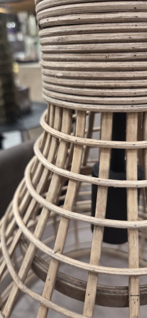 Leuke ronde open rotan hanglamp Puerto Light & Living, Ophalen of Verzenden, Zo goed als nieuw, Natuurlijk materiaal, E27 (groot)