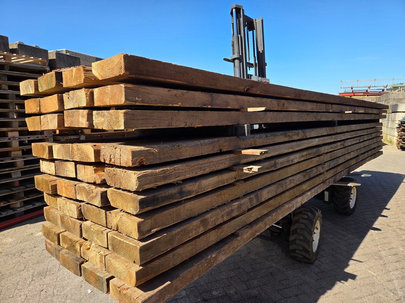Mooie droge gebruikte balken 75x225 mm, lengte 6.30 m, Gebruikt, Ophalen of Verzenden, Balk, Overige houtsoorten