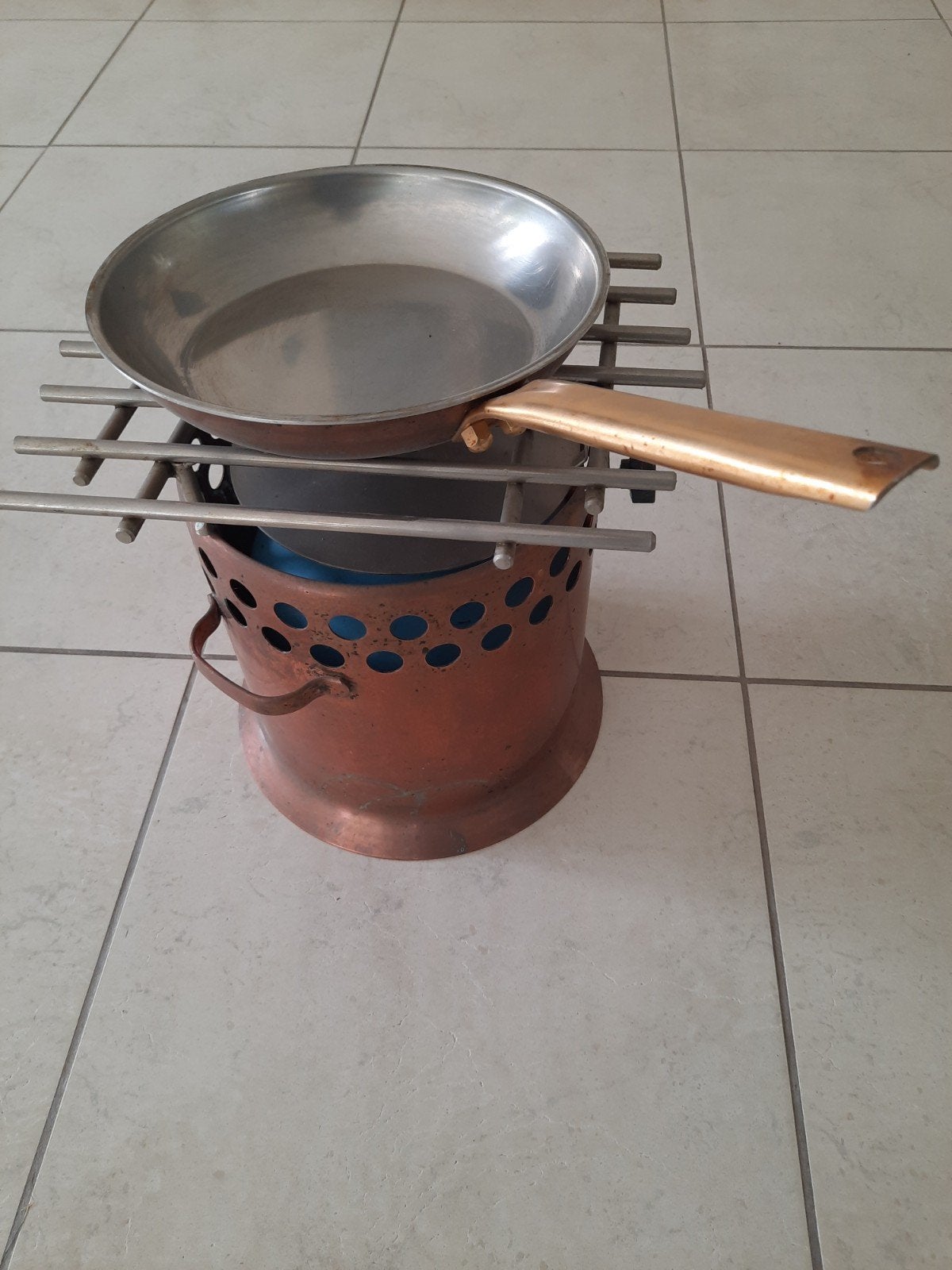 koperen rechaud, flambeerpan, Ophalen, Gebruikt