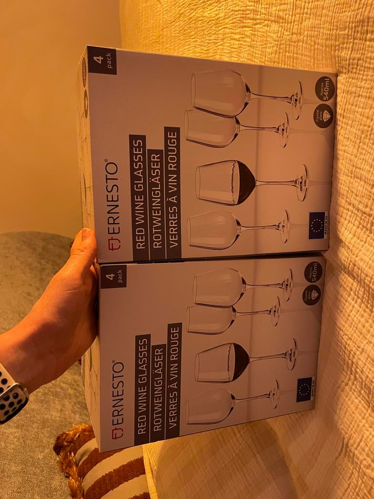 Ernesto Rode Wijnglazen - 2x 4-pack (540ml), Ophalen of Verzenden, Nieuw, Glas, Glas of Glazen