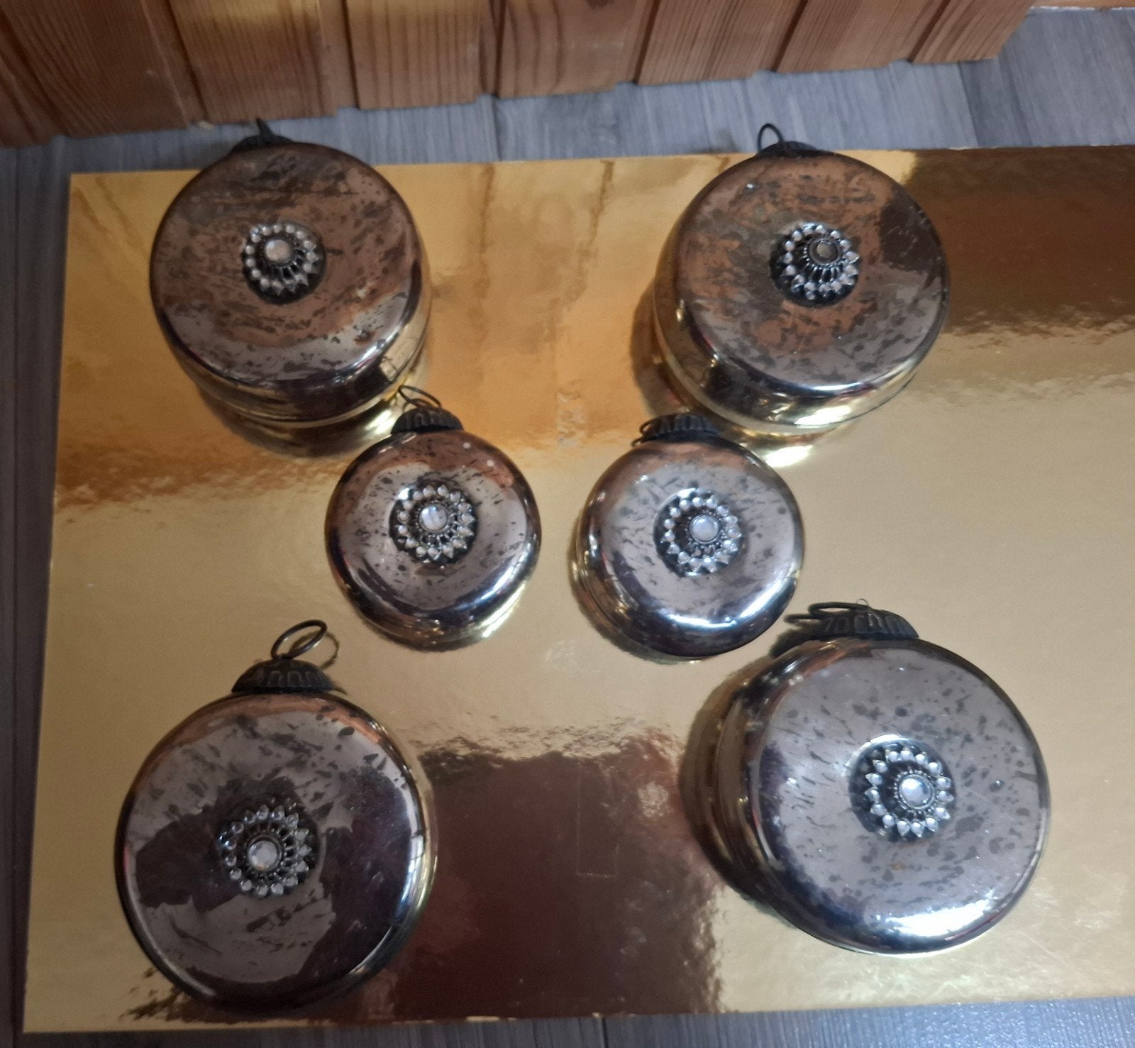 Zilverkleurige, glazen/ metalen kerstbal in craquelé vintage, Ophalen, Gebruikt