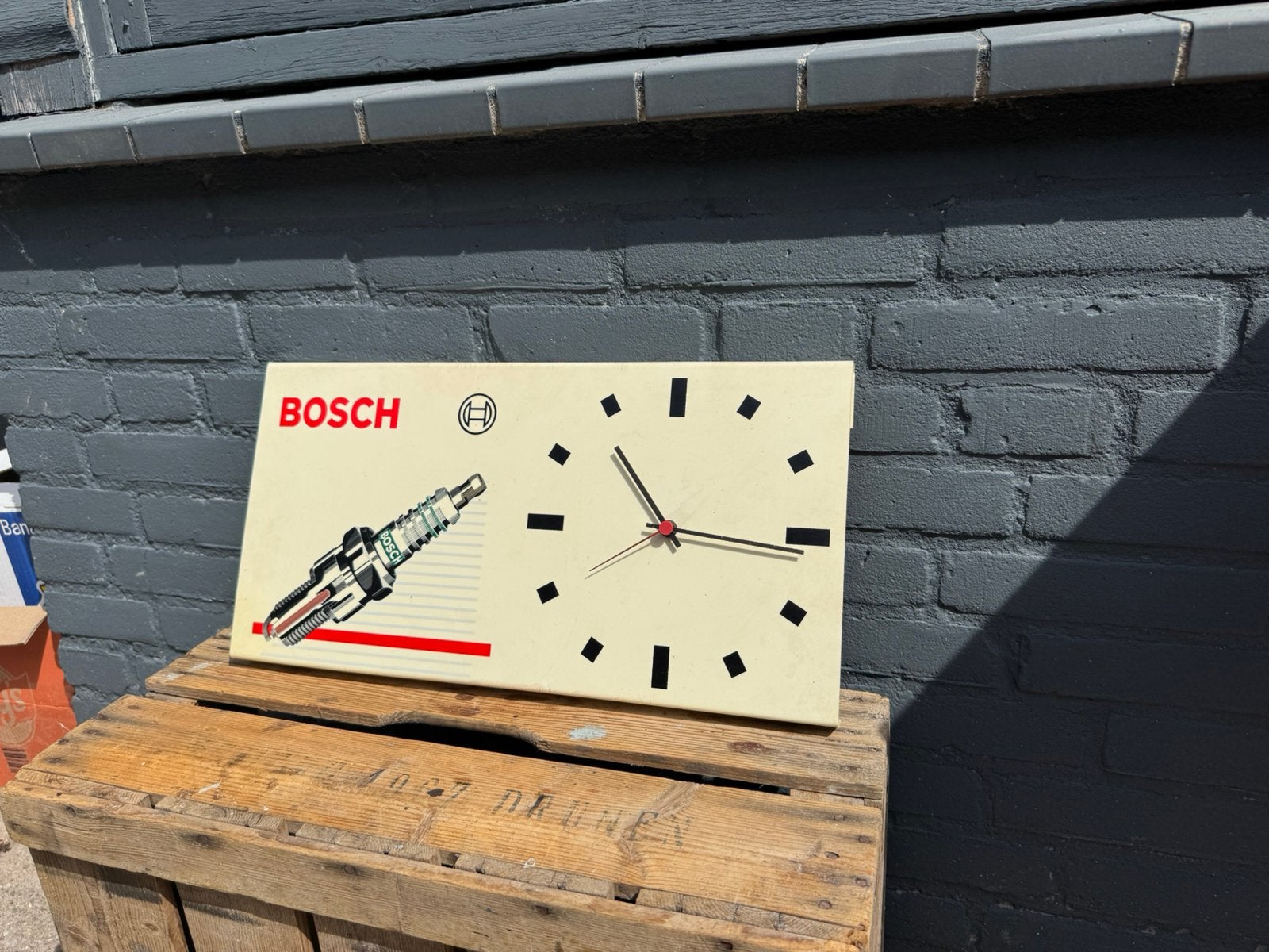 Vintage Bosch Bougie Reclame Klok - Garage Decoratie, Reclamebord, Gebruikt, ., Ophalen of Verzenden