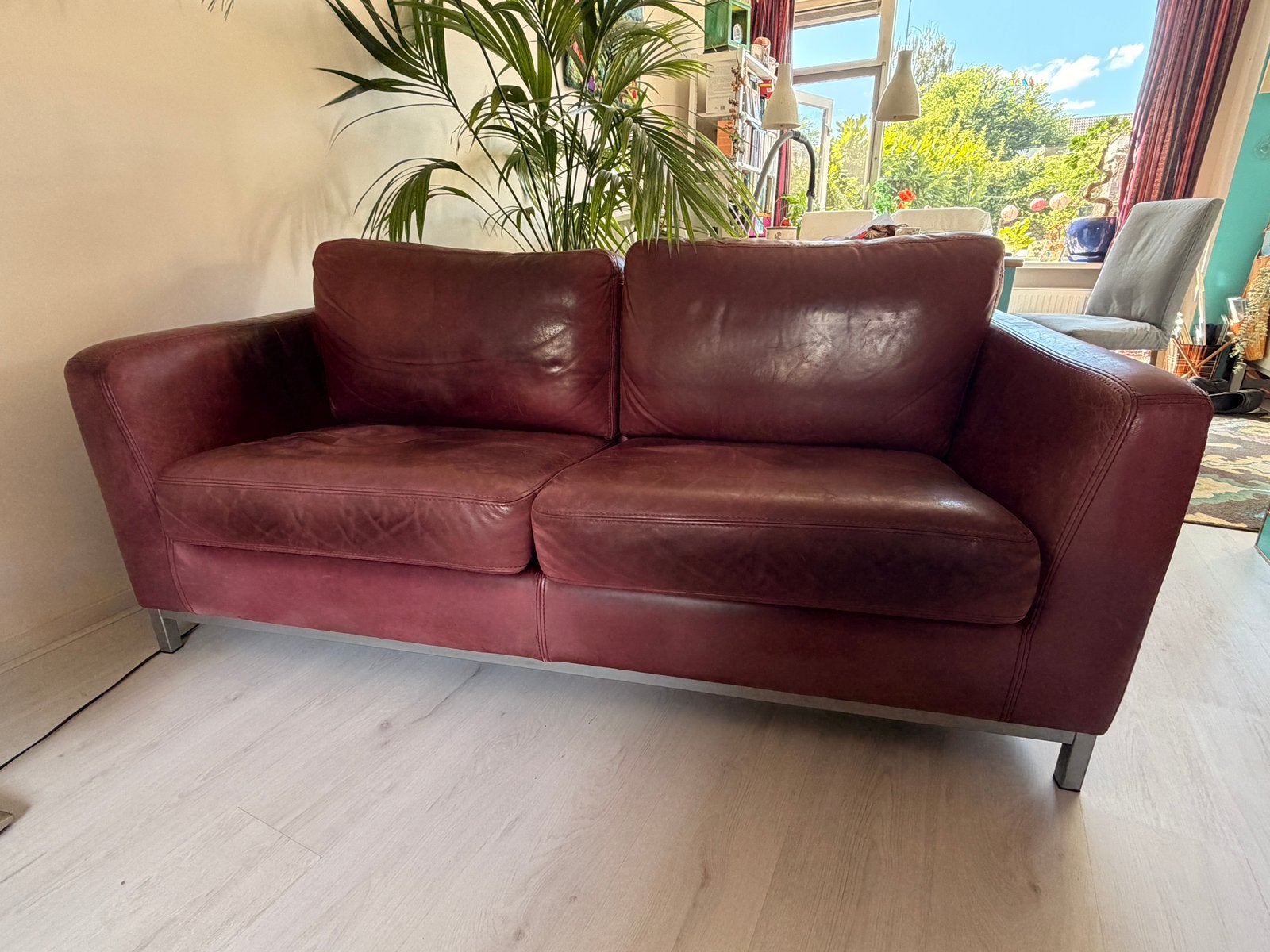 Zadelleren bank bordeaux kleur - Lederland, Ophalen, Rustiek, Driepersoons, Zo goed als nieuw