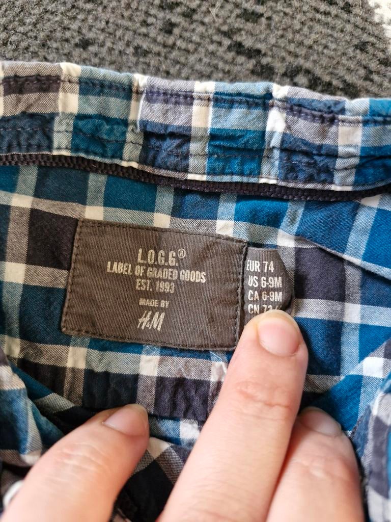 Blauw geblokt overhemd Maat 74, H&M, Onbekend, Ophalen of Verzenden, Zo goed als nieuw
