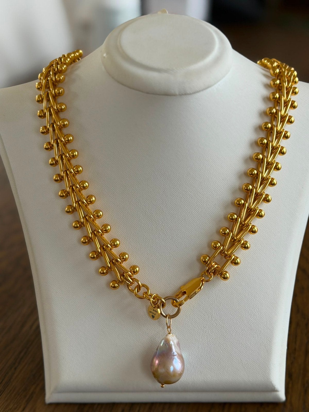 Handgemaakte gouden ketting met natuurlijke barokparel, Sieraden, Tassen en Uiterlijk, Kettingen, Ophalen of Verzenden, Nieuw