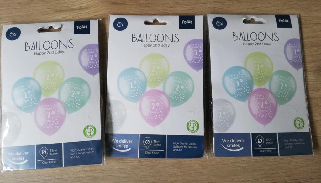 Folat Ballonnen "Happy 2nd Bday" - 3x 6 stuks, Ophalen of Verzenden