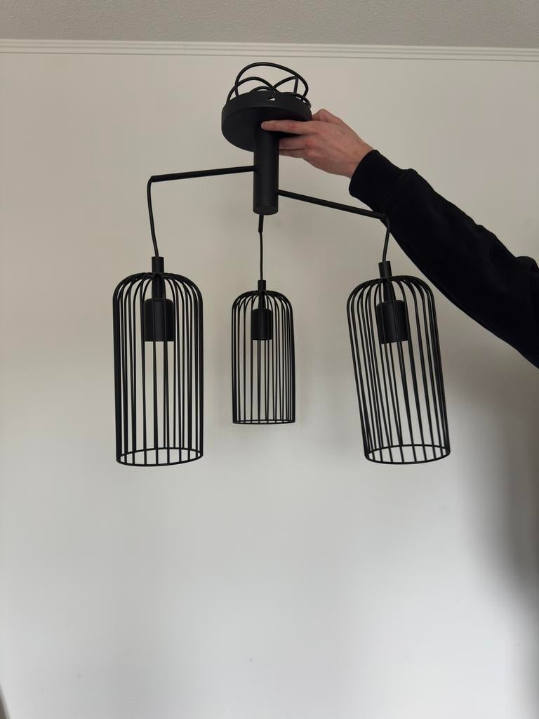 Industriële hanglamp 3-lichts zwart, Ophalen, Zo goed als nieuw
