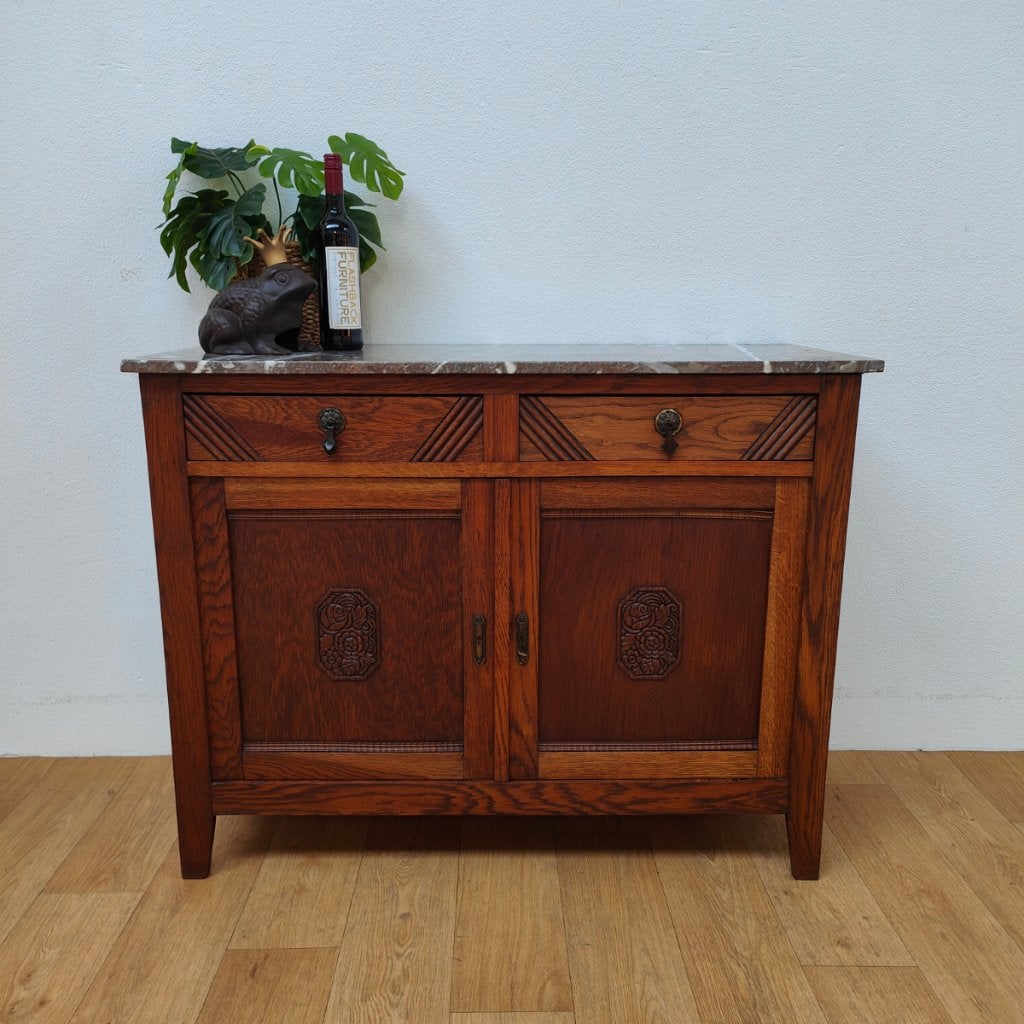 Vintage Antiek dressoir commode ladekast met marmer blad 101, Valkenswaard, Gebruikt, 100 tot 150 cm, Info@flashbackfurniture.nl