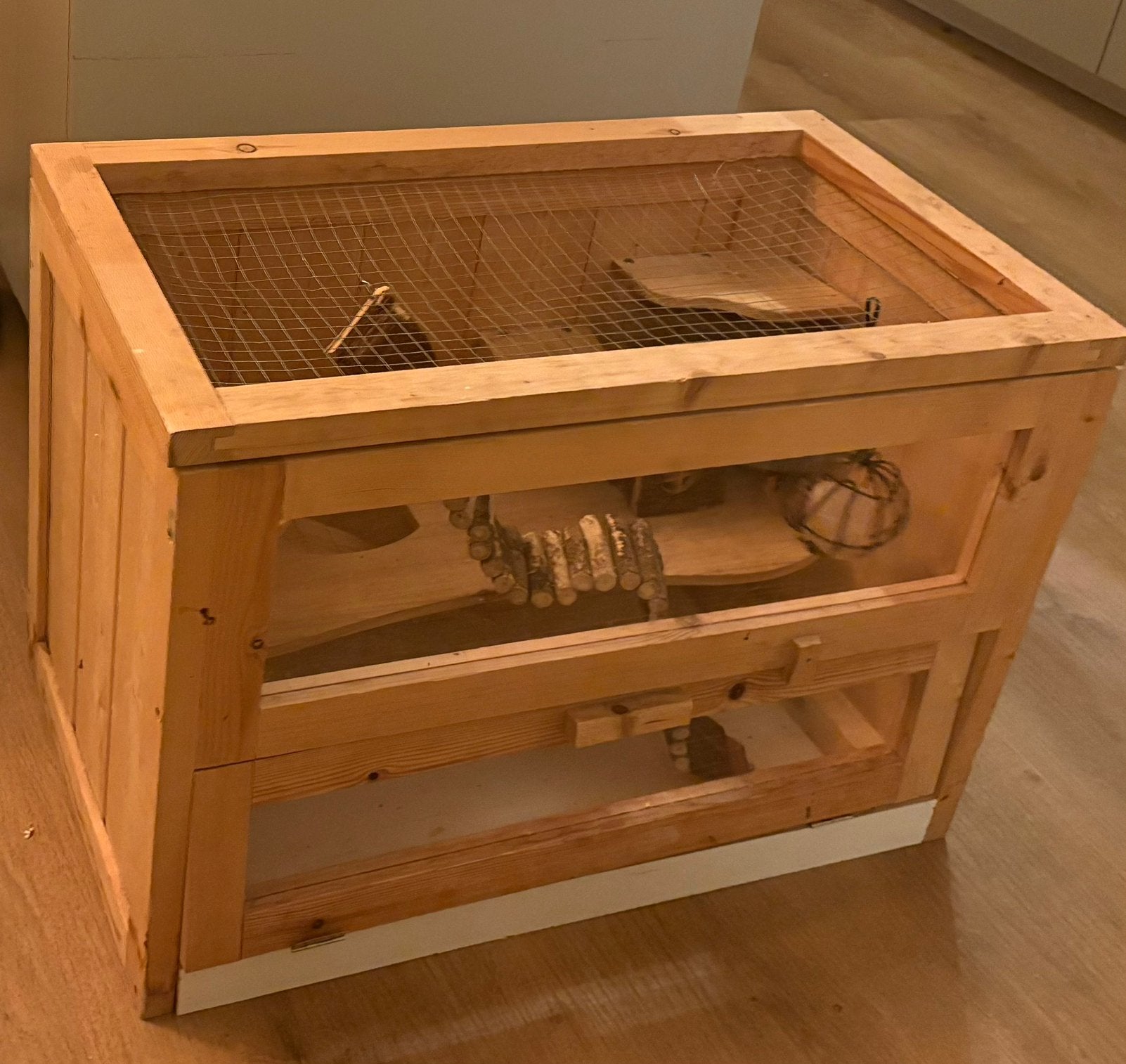Houten hamsterkooi met glas en extras, toebehoren, Ophalen, Zo goed als nieuw