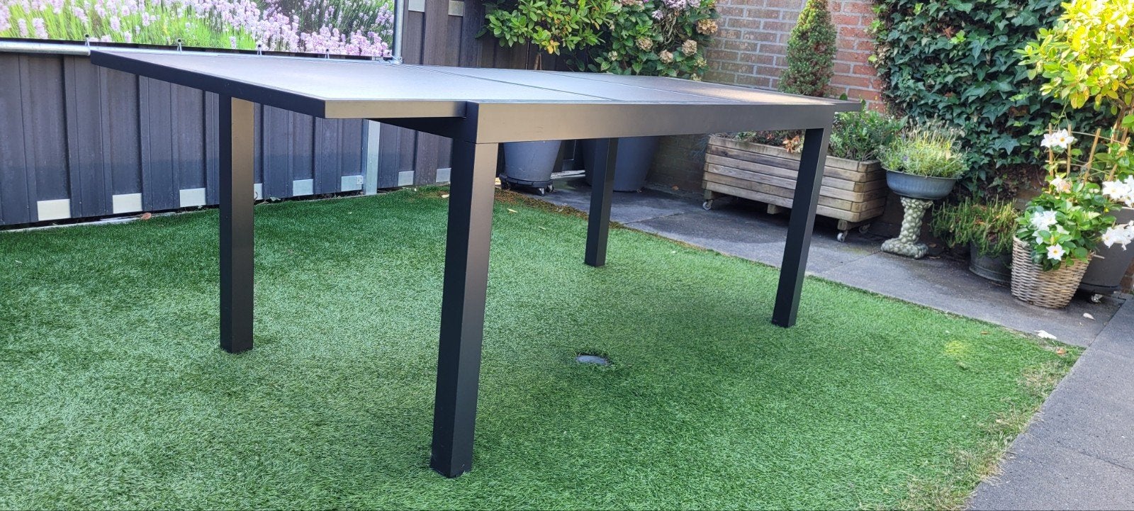 Tuintafel antraciet uitschuifbaar 160/220 x 90 x 75,5hoog, Ophalen, Zo goed als nieuw, Rechthoekig, Aluminium