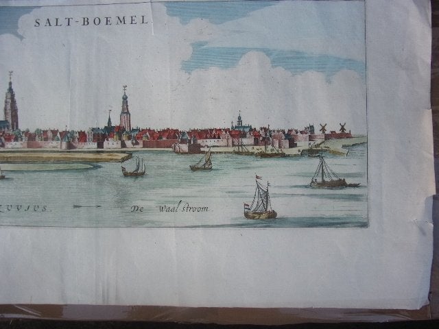 Zaltbommel Salt - Boemel Aanzicht Blaeu 1649 Gekleurd, 53 cm, Stadsgezicht, Gravure, 20 cm