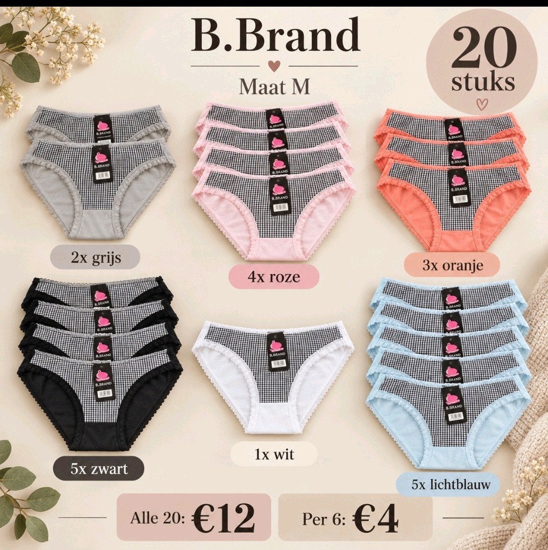 20x Nieuwe B.Brand Damesslips Maat M - Per 6 stuks; €4, B.Brand, Ophalen of Verzenden, Meerkleurig, Slip
