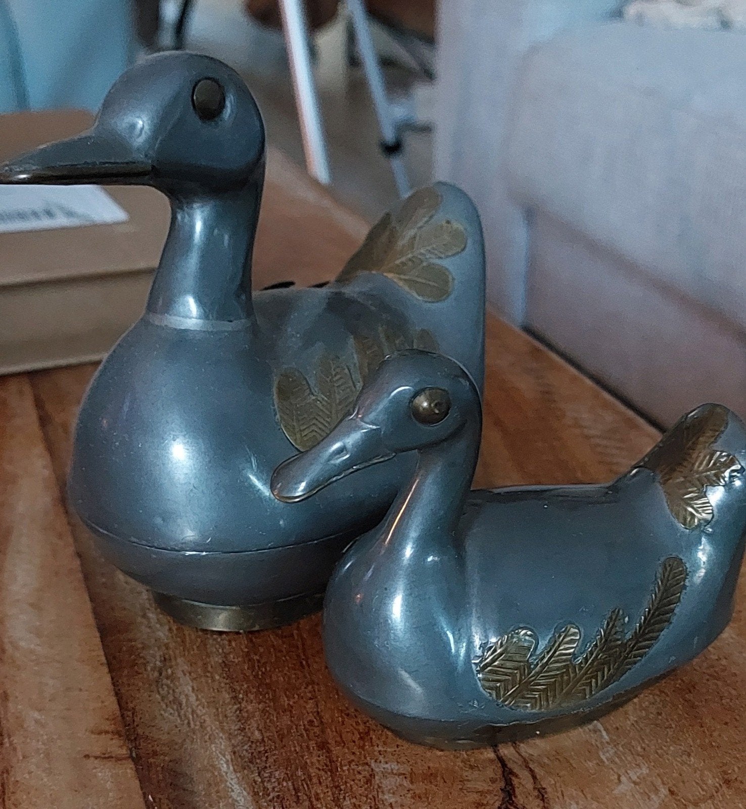 Set van 2 vintage tinnen eenden met messing accenten, Ophalen of Verzenden
