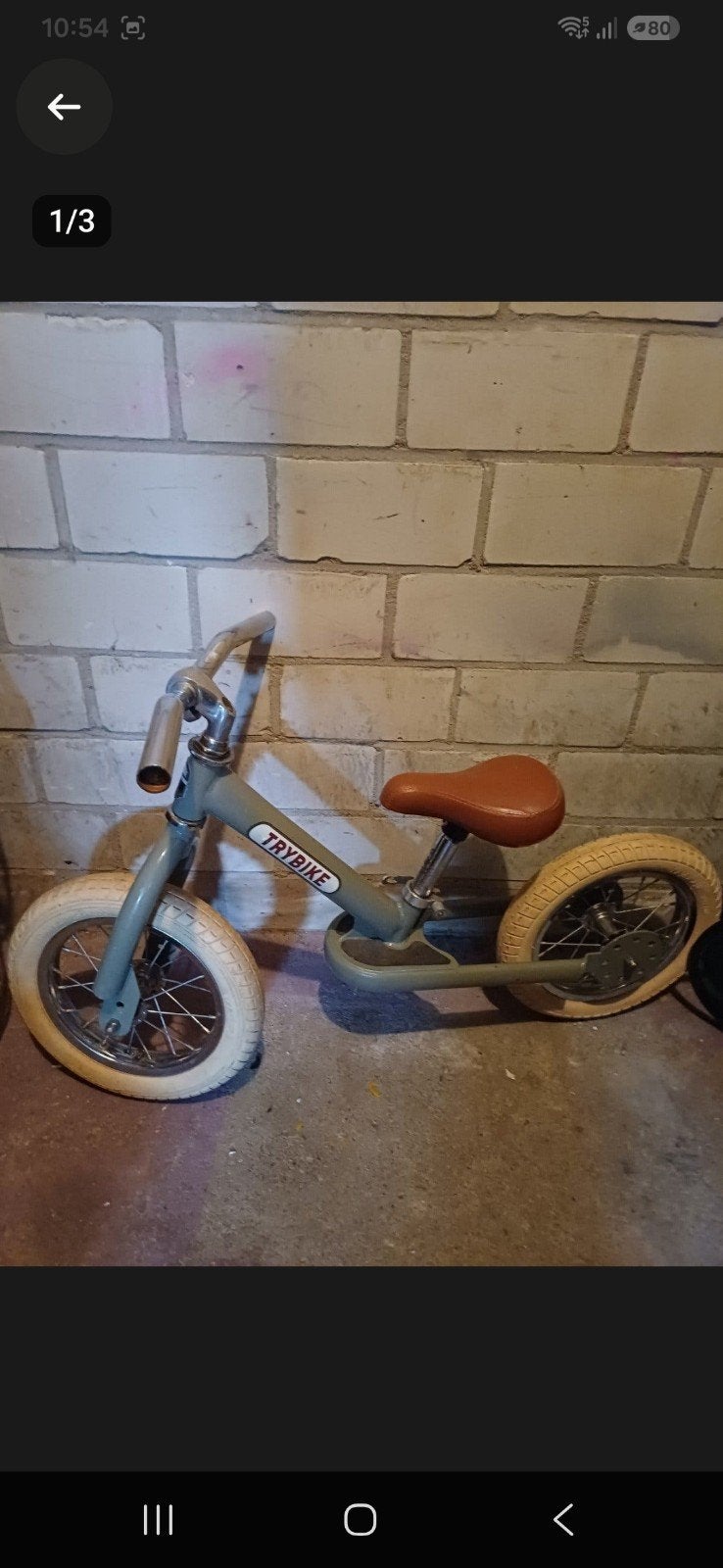 Trybike loopfiets - Grijs met bruin zadel, Ophalen, Gebruikt, Minder dan 16 inch, Trybike
