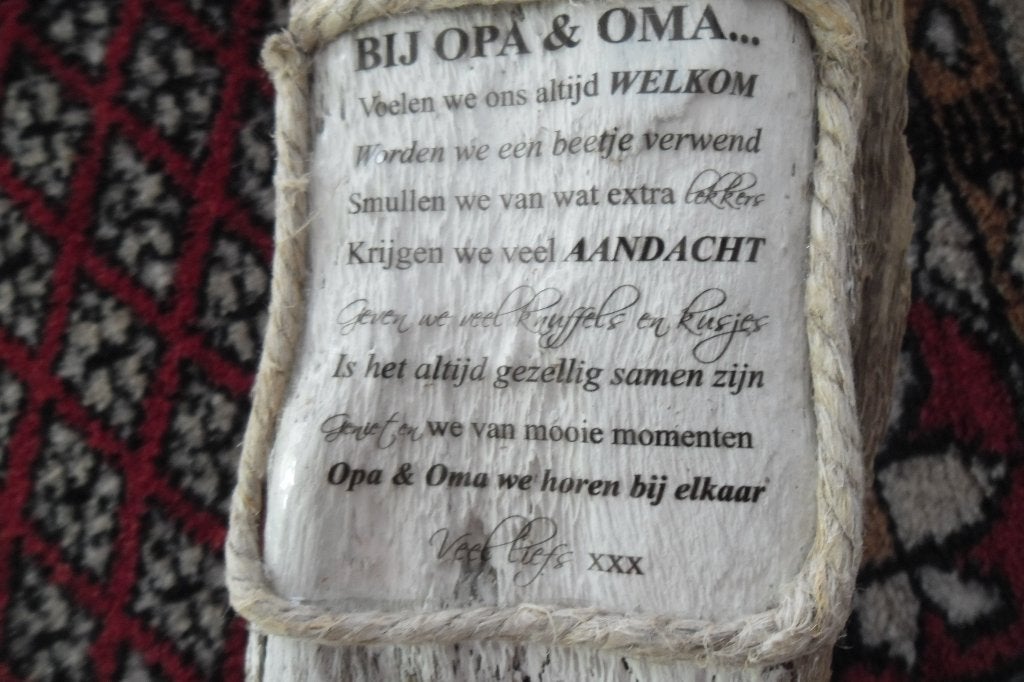 Bij opa en oma tekst op hout, Ophalen of Verzenden