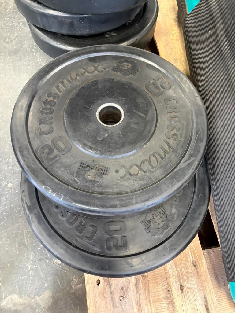 Crossmaxx 2 x 20 kg bumperplates olympische halter schijven, Ophalen, Halterschijven, Gebruikt, 2 x 20 kg