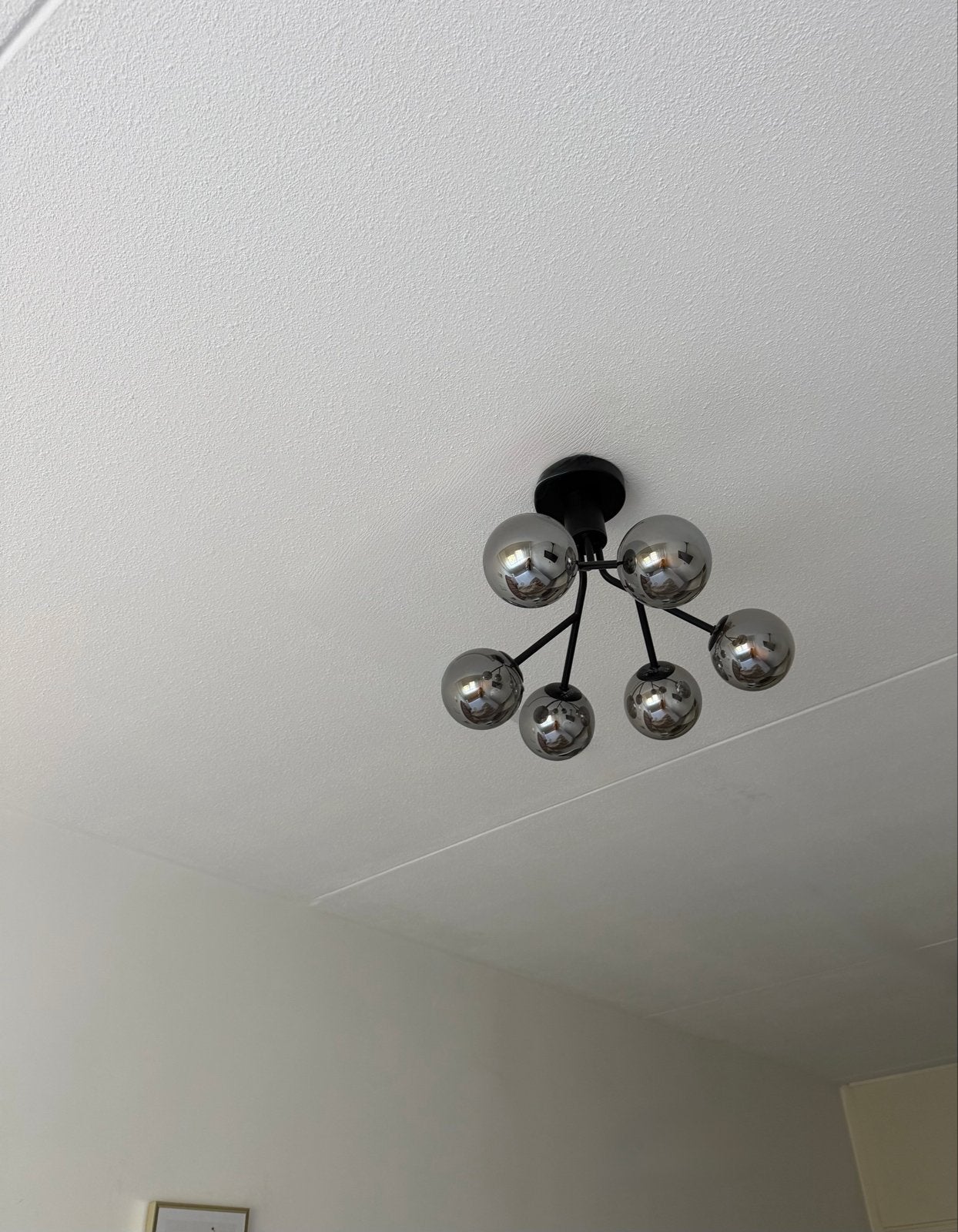 Plafondlamp met 6 smoke glazen bollen, Ophalen, Inclusief lichtbron, Modern, Zwart