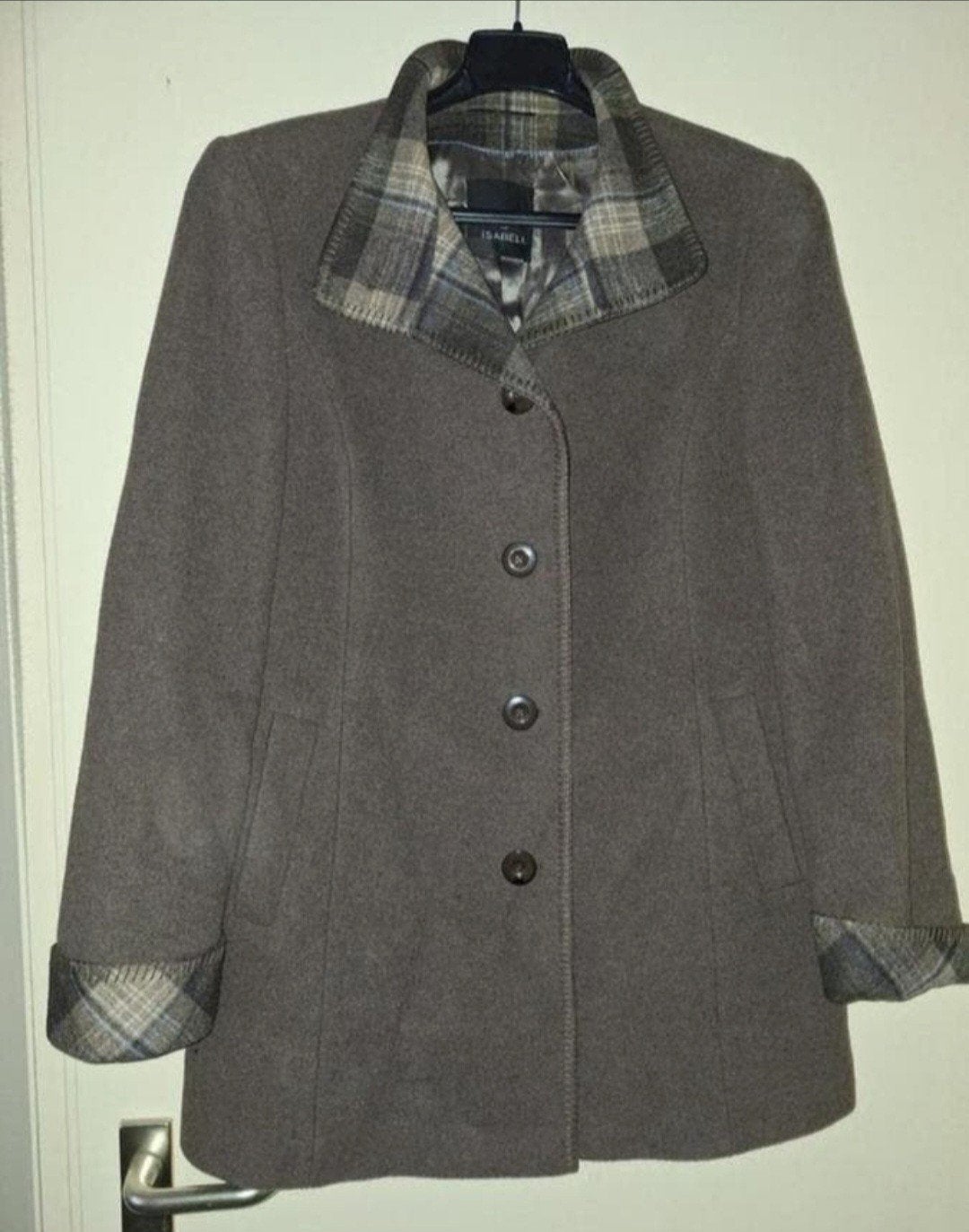 Isabell wollen jas met kasjmier en ruitdetails, Isabell, Bruin, Maat 42/44 (L), Ophalen of Verzenden