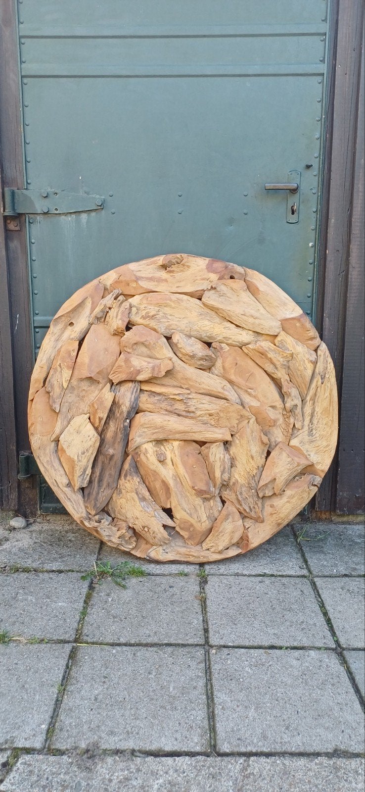 Uniek Teakhouten Wandobject - 90cm Diameter, Huis en Inrichting, Ophalen, Hout, Decoratieobject, Zo goed als nieuw