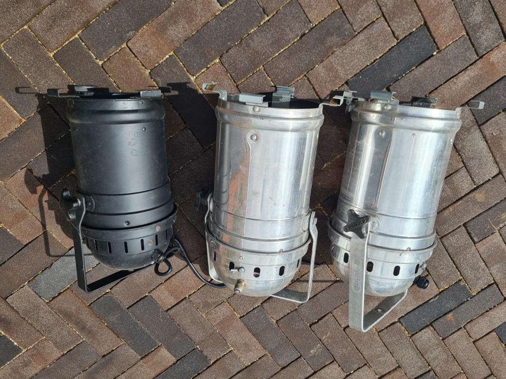 Set van 3 theaterlampen (1x zwart, 2x zilver), Ophalen of Verzenden, Gebruikt, Metaal of Aluminium