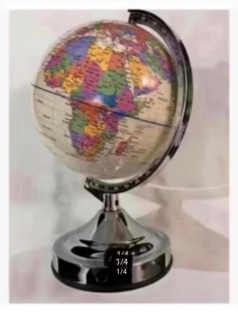 Kleurrijke grote wereldbol licht metalen voet 32cm, Antiek en Kunst, Ophalen of Verzenden