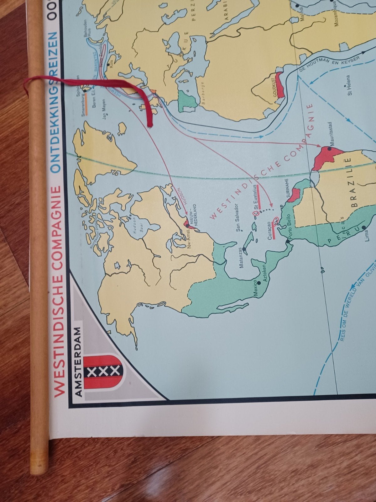 Historische Wandkaart VOC WIC Ontdekkingsreizen, Gelezen, Ophalen of Verzenden, Landkaart, 1800 tot 2000