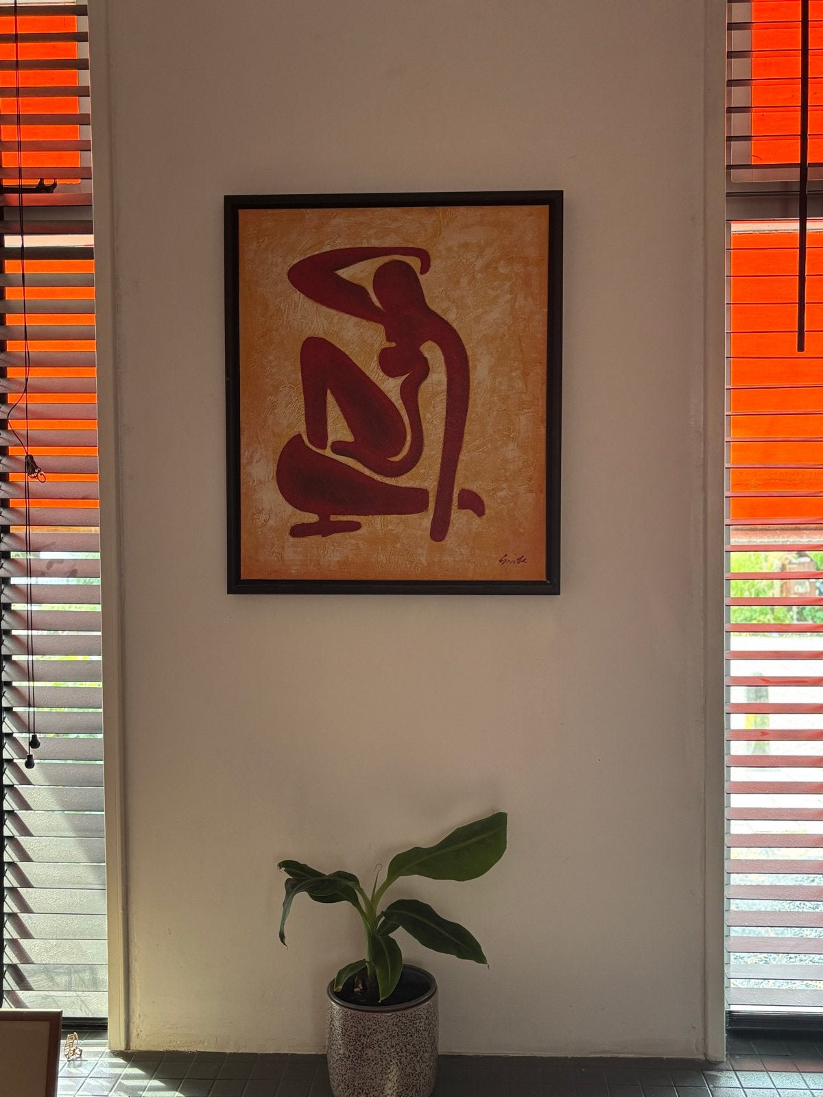 Mooi schilderij op doek – Matisse Stijl Incl Lijst (55x65 cm, Antiek en Kunst, Ophalen of Verzenden, Gesigneerd, Textiel, Figuren