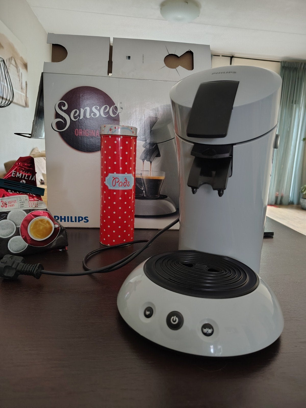 Philips Senseo Original incl. pads en voorraadbus, 2 tot 4 kopjes, Ophalen of Verzenden, Gebruikt, Koffiemachine