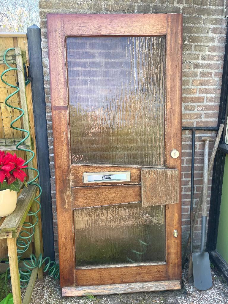 GRATIS - buitendeur hardhout, Ophalen, Gebruikt, 80 tot 100 cm, Buitendeur