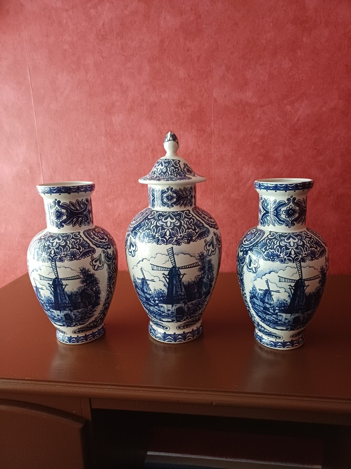 Prachtig Delfts Blauw Kaststel met Molenlandschap, Antiek en Kunst, Ophalen