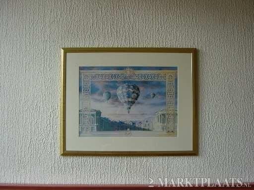Ingelijste print met luchtballonnen, Oorspronkelijke maker, Overige typen, Ophalen of Verzenden, Zo goed als nieuw