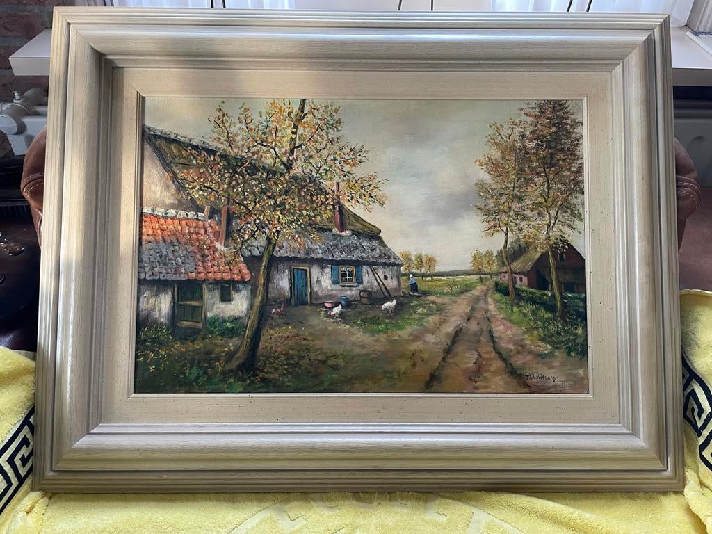 Olieverf boerenlandschap Th. Welten ‘91, Ophalen of Verzenden