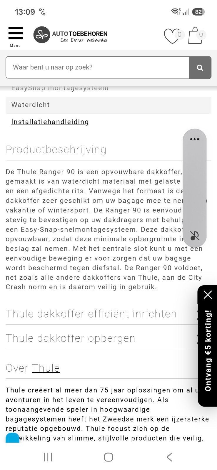 Thule Ranger 90 opvouwbare dakkoffer - 280 Liter, Auto diversen, Dakkoffers, Ophalen, Zo goed als nieuw