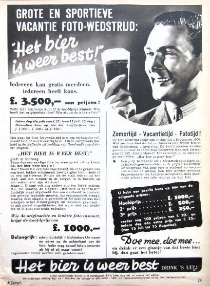 9 vintage advertenties reclames Bier 50-57 Beer best, Ophalen of Verzenden, Gebruikt, Reclamebord, Plaat of Schild, Overige merken