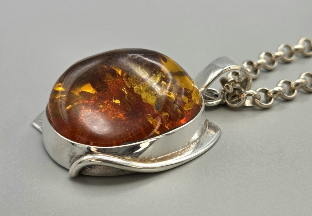 Zilveren jasseron ketting zilveren barnsteen hanger.2026/676, .., Overige kleuren, ., Ophalen of Verzenden