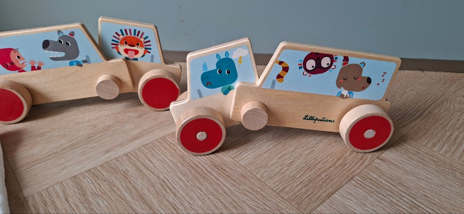 Lilliputiens houten auto's met dieren, Ophalen of Verzenden