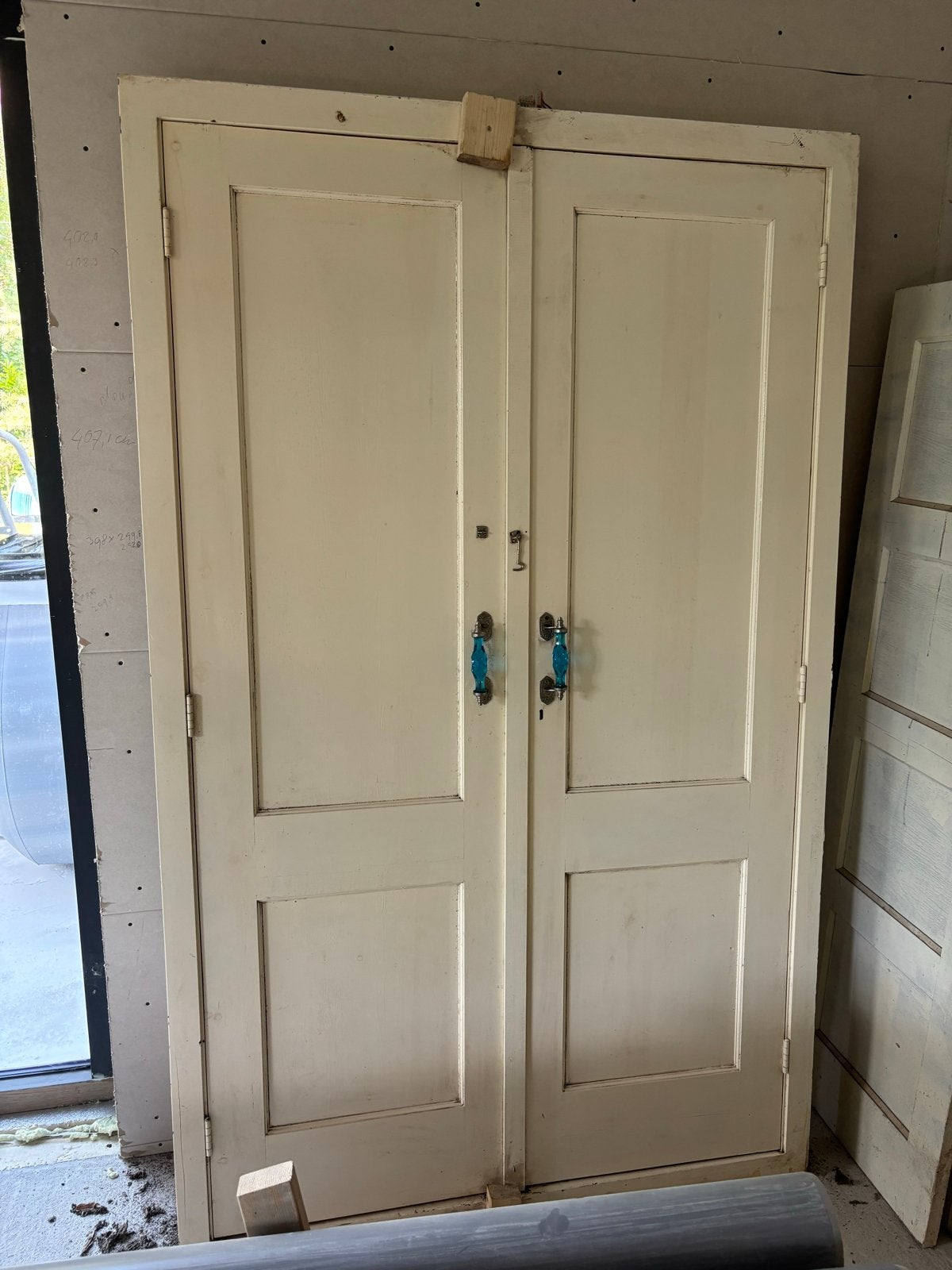 Hard houten kozijn met openslaande binnendeuren, Ophalen, Gebruikt, 80 tot 100 cm, Binnendeur