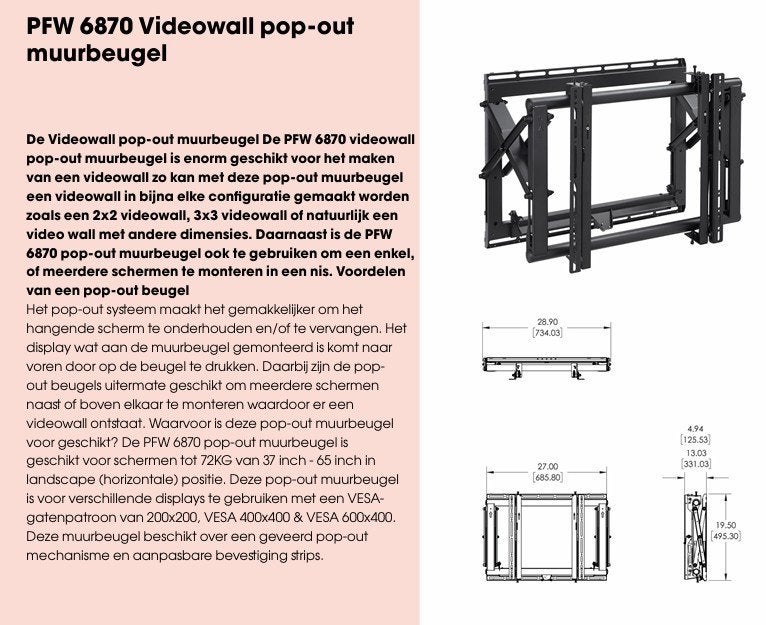 PFW 6870 Videowall pop-out muurbeugel X12 stuks, Ophalen, Gebruikt