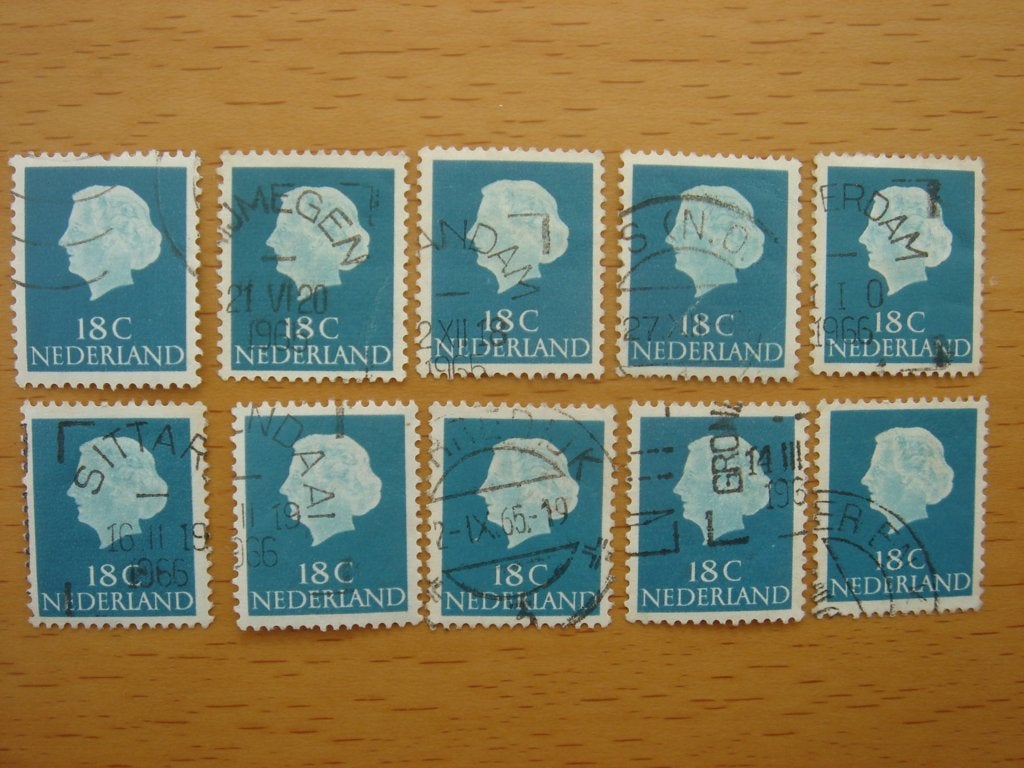 Juliana en profil 10x NVPH 620 - 18 cent  Gestempeld, Ophalen of Verzenden, Na 1940, Gestempeld