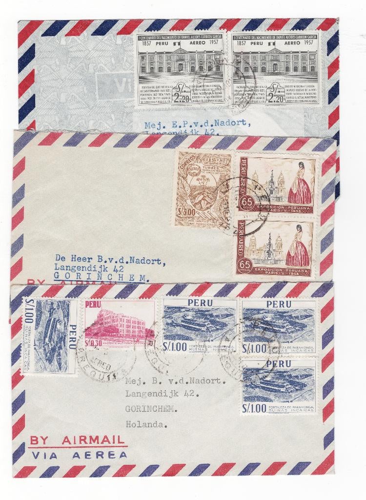 B25026 Peru 3 enveloppen, Postzegels en Munten, Ophalen of Verzenden, Envelop