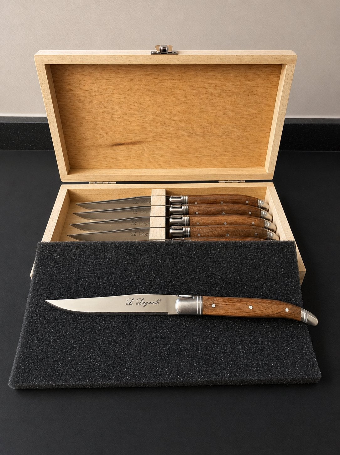 Laguiole steakmessen set in houten kist - 6 stuks, Ophalen, Los bestek, Hout, Eetmes