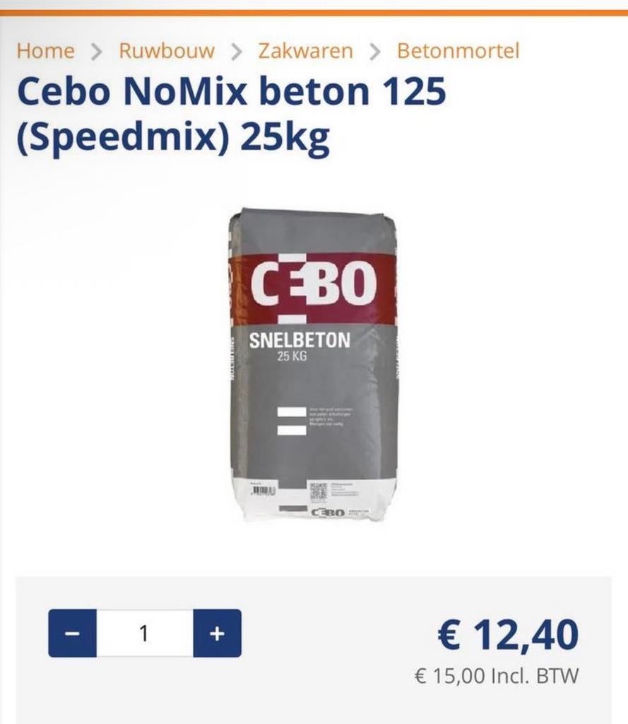CEBO Snelbeton 25kg - Kant-en-klaar en snelhardend, Doe-het-zelf en Verbouw, Overige Doe-het-zelf en Verbouw, Ophalen of Verzenden